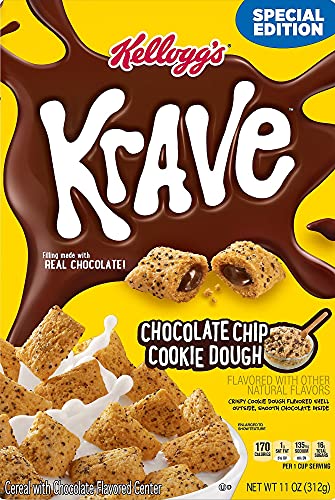 Kellogg's Krave Chocolate Chip Cookie Dough Cereal (Imported), 312g - Satisfy your cookie dough cravings with Kellogg's Krave Chocolate Chip Cookie Dough Cereal, imported, 312g.