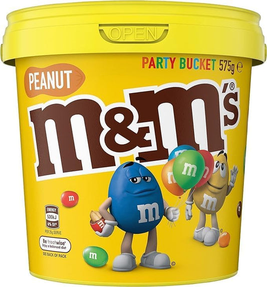 M&M's Peanut Milk Chocolate Covered Peanuts in a Thin Crisp Shell Party Bucket 575g - Imported - "Party Peanut Treat!"