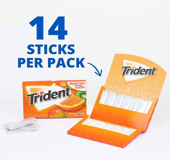 Trident Tropical Twist Sugar-Free Mint, 14 Sticks - Pack of 12 - Exotic Fusion of Refreshment!