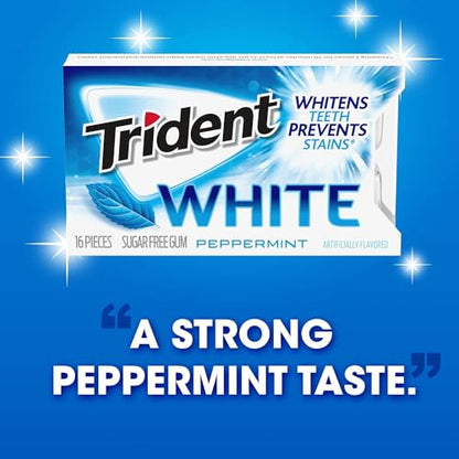 Trident White Peppermint Sugar Free Gum, 16 Count (Pack of 9) (Peppermint)