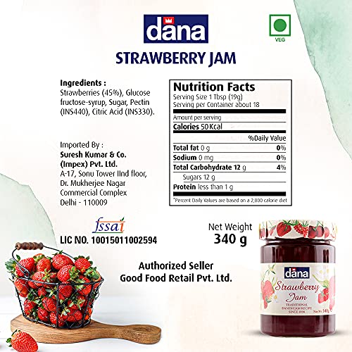 CANOE Dana Strawberry Jam + Raspberry Jam, 340g, Pack of 1 Each, Product of Poland - Strawberry & raspberry duo