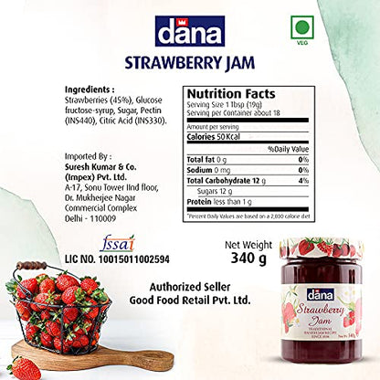 CANOE Dana Strawberry Jam + Raspberry Jam, 340g, Pack of 1 Each, Product of Poland - Strawberry & raspberry duo