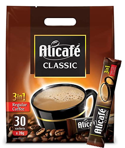 Alicafe Classic 3 in 1 Instant Coffee, Bag, Ground, 30 X 20g 600g - Instant Energy!