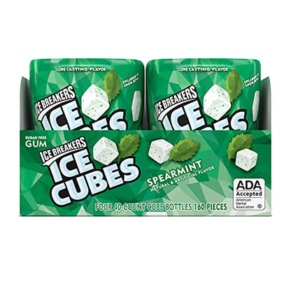 Ice Breakers Ice Cubes Sugar-free Gum (Spearmint, 40 Counts) - Pack of 4 - Four packs of spearmint gum cubes, 40 pieces each.