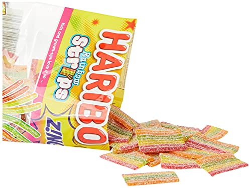 Haribo Sour Rainbow Strips, 150g - Tangy sour rainbow strips in a convenient pack.