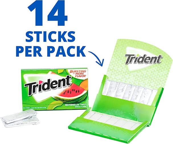 Trident Imported Sugar-Free Gum - Watermelon Flavor, 14 Count (Pack of 12) - Burst of Juicy Refreshment!