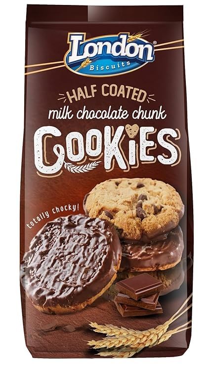 London Biscuits Half Coated Milk Chocolate Chunk Cookies - Irresistible Sweet Treat with Rich Chocolate - 160Gm(5.2 oz)