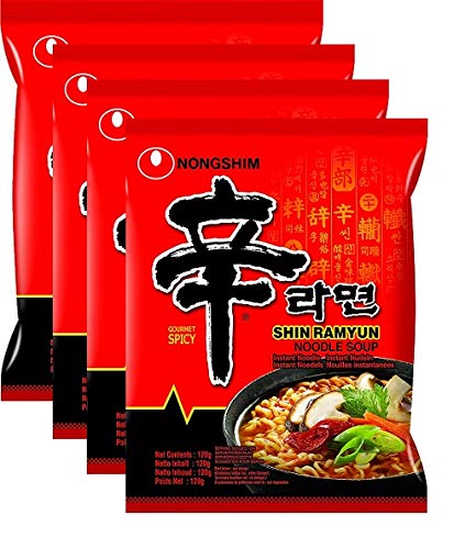 Nongshim Shin Ramyun Korean Style Spicy Noodle Soup Instant Noodles, 4.23 oz / 120 g, 4 Pack - "Nongshim Shin Ramyun - 4 Pack, 120g Each of Spicy Korean Noodles!"