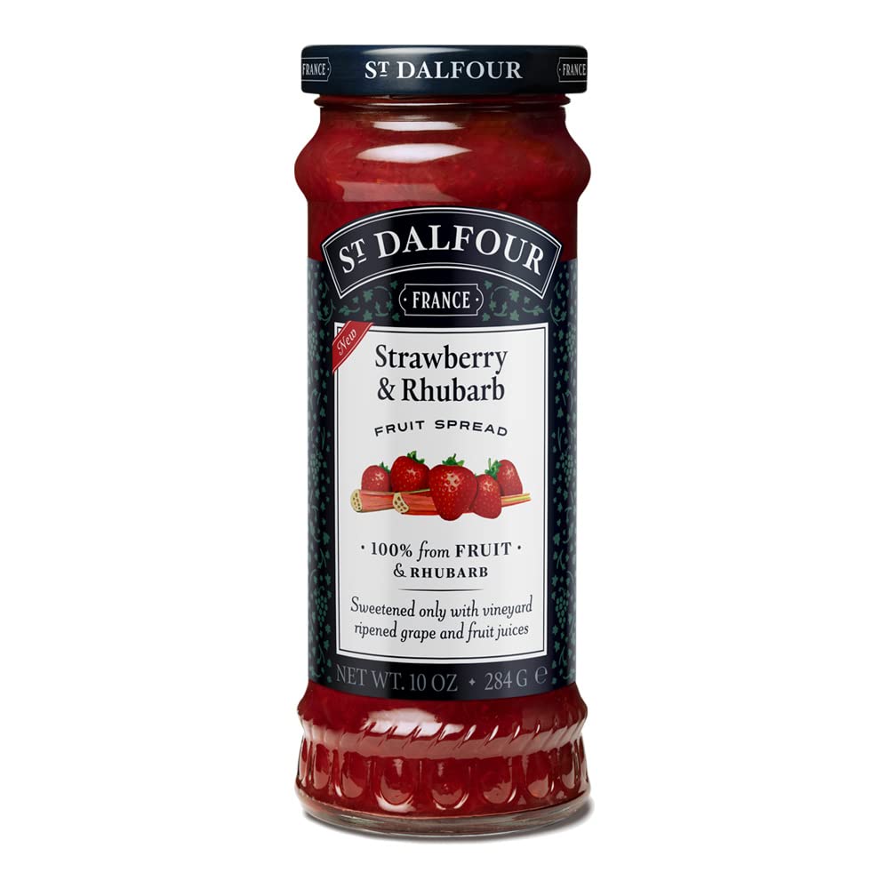 ST. DALFOUR Strawberry & Rhubarb Fruit Spread 284 G, No Added Sugar, 100% From Fruit, No Added Preservatives, Colours, Flavors Or Sweeteners, No Corn Syrup, Traditional French Recipe