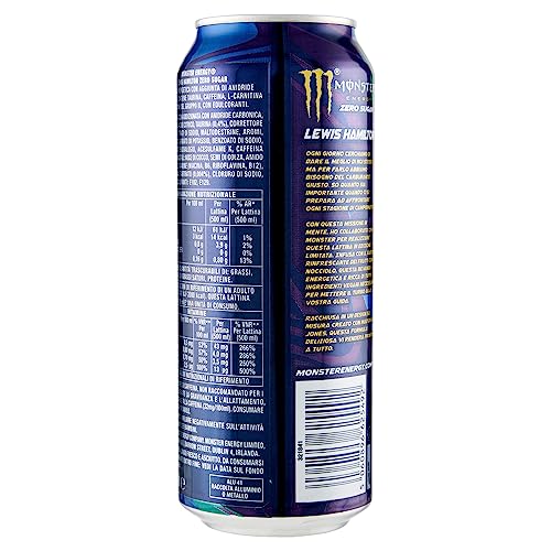 Monster Energy Lewis Hamilton Zero - Caffeinated Energy Drink With A Refreshing Peach-Nectarine Taste - Without Sugar And Without Calories - In Practical Disposable Cans 500Ml (Pack Of 12) - "Hamilton's Peach Power!"