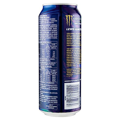 Monster Energy Lewis Hamilton Zero - Caffeinated Energy Drink With A Refreshing Peach-Nectarine Taste - Without Sugar And Without Calories - In Practical Disposable Cans 500Ml (Pack Of 12) - "Hamilton's Peach Power!"