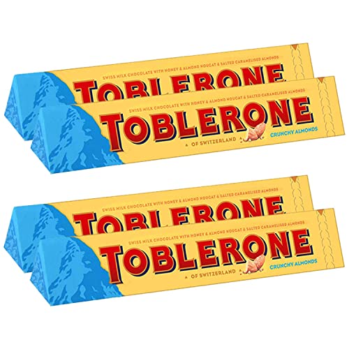 Toblerone of Switzerland Swiss Milk Chocolate with Crunchy Almonds, 4 Pack Pouch, 4 x 100 g