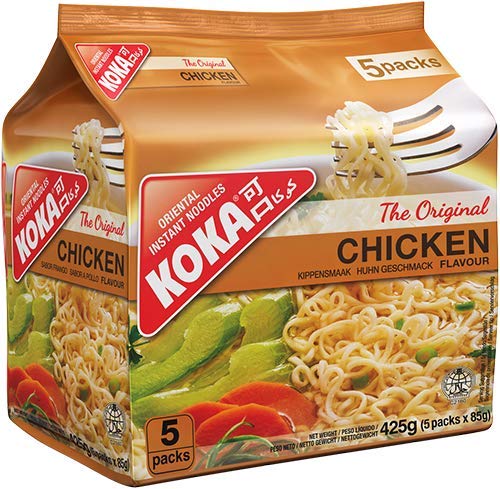 Koka Oriental Instant Noodles The Original Chicken Flavour (Pack of 5 x 85g) "(HALAL Certified)" - Indulge in the classic taste of chicken with Koka Oriental Instant Noodles