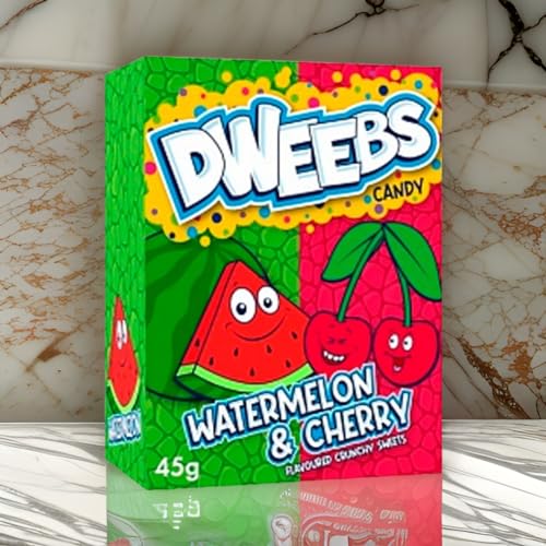 Dweebs Candy - Duo Flavors Pack - 45g Travel Friendly Pack - Sweet, Crunchy, Tangy, and Full of Untamed Flavour! (Watermelon & Cherry) - Watermelon & cherry fun!