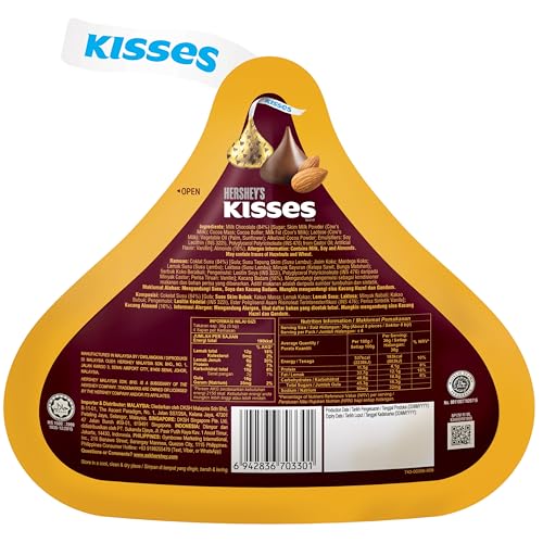 Hershey's Kisses Creamy Milk Chocolate with Almonds, 146g - Creamy milk chocolate Kisses with almonds, 146g bag.