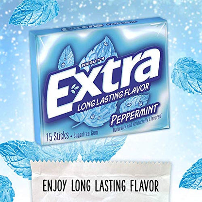 Extra Sugar-Free Chewing Gum 15-Sticks Each - Box of 10 (150 Sticks Total) (Peppermint) - Peppermint pleasure!