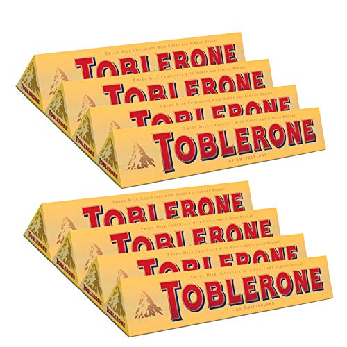 Toblerone of Switzerland Milk Chocolate with Honey and Almond Nougat- 8 Pack Pouch, 8 X 100 g