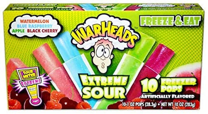 Warheads Extreme Sour Freeze & Eat Watermelon, Blue Raspberry, Apple, Black Cherry Assorted Flavour 10 Pops 238g