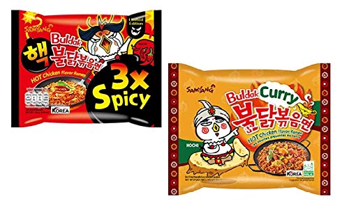 Samyang Hot Chicken Flavoured Noodles - 3X Spicy & Curry 140Gm*2 Pack (Pack of 2) (Imported) (3X Spicy & Curry)