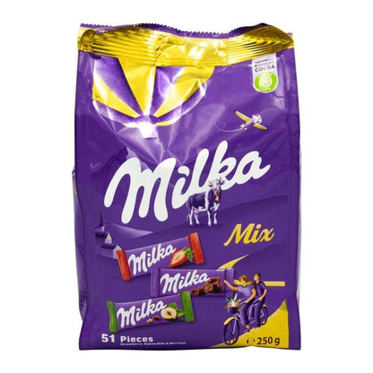 Milka Mix Chocolate Variety Pack - Strawberry, Alpine Milk, Hazelnut - 51 Bars (250g) - "Irresistible Alpine Delights!"