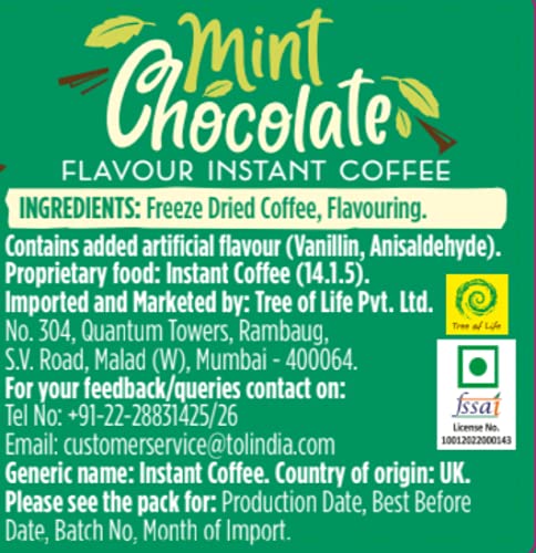 Beanies | Instant Flavoured Coffee | Mint Chocolate | Low Calorie, Sugar Free | 50 g | Pack of 1 - Cool mint, rich chocolate