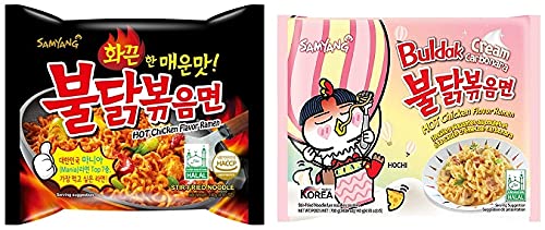 Samyang Buldak StirFried Noodles & Buldak Cream Carbonora Instant Noodles (Pack of 2) (280gm) (Imported) Instant Noodles Non-vegetarian (2 x 140 g)(Combo Pack)