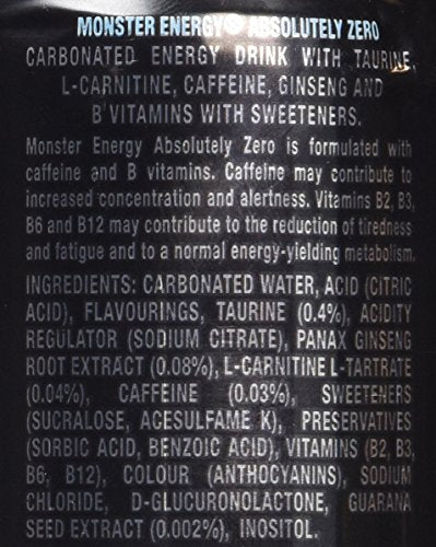 Monster Zero Sugar Carbonated Energy Drink 500ml (Pack Of 12) - "Zero Sugar Energy!"