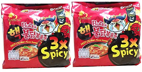 Samyang 3X Spicy Buldak Hot Chicken Flavour Instant Korean Noodles - 140gm*10Pack (5Pack X 2Combo) (Imported)