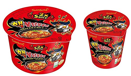 Samyang Buldak 2XSpicy Bowl Noodles PK1 (105Gm)&2XSpicy Flavour Cup Noodles PK1 70gm (Pack of 2) 175Gm (Imported) Combo Pack