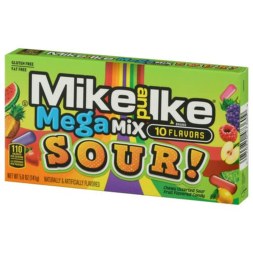 Mike and Ike Mega Mix SOUR! Chewy Candy, 5 ounce Theater Box, 1 count - "SOUR! Mega Fun!"