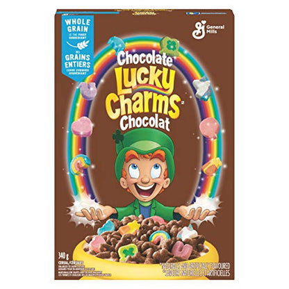 General Mills Lucky Charms Cereal Chocolate Flavoured - 340g - Enjoy the magical combination of chocolate and marshmallows in every bite of Lucky Charms