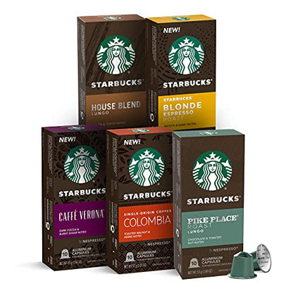 Nespresso Starbucks Capsules, Favorites Variety Pack (Box of 5, 50 Pods, Compatible with Nespresso Original Machines)