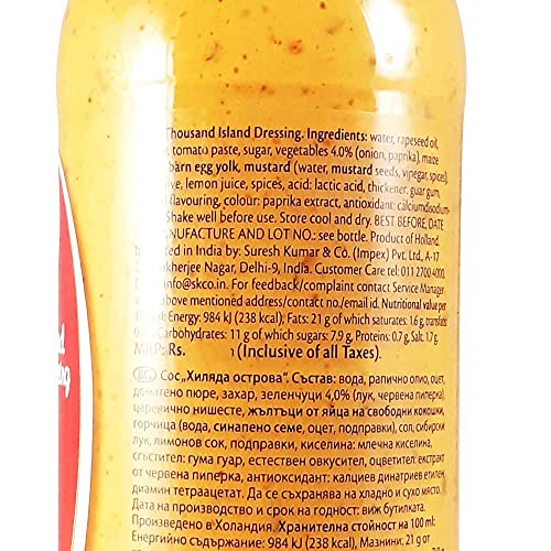 Remia Thousand Island Dressing with Onion and Paprika, 8.45 fl oz â„® 250 ml - Island Dressing Delight!