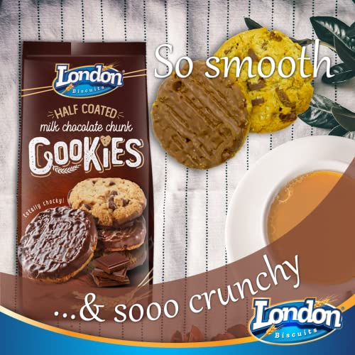 London Biscuits Half Coated Milk Chocolate Chunk Cookies, 5.2 oz / 160g - "Chocolate Chunk Heaven!"