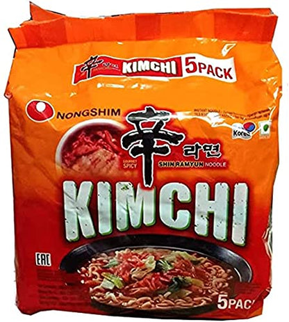 Nongshim Kimchi Ramyun Noodle, 120 G (Pack Of 5), Vegetarian, 600 grams - "Nongshim Kimchi Ramyun - 5 Pack, 120g Each of Veggie Kimchi Delight!"