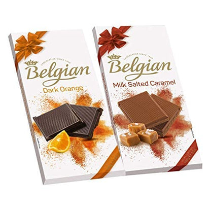 The Belgian Exclusive Diwali Combo Pack of Milk Bar With Salted Caramel and Dark Orange Bar, Ideal for Gifting, Original Chocolate, Chocolate Collection, 200g