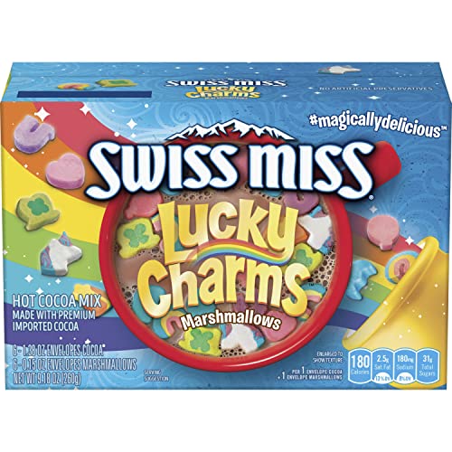 Swiss Miss Milk Chocolate Flavor Hot Cocoa Mix with Lucky Charms Marshmallows, 1.38 Oz. 6Count, 9.18 Oz