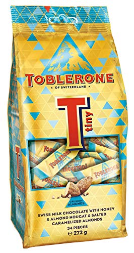 Toblerone Tiny Swiss Milk Chocolate with Honey & Almond Nougat & Salted Caramelized Almond 34 Pcs, 272g