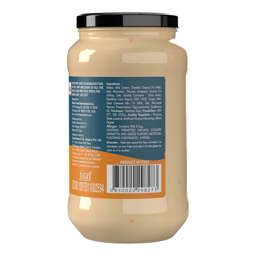 Abbie's White Double Cheddar Pasta Sauce, 400g - Double the Cheddar Goodness!