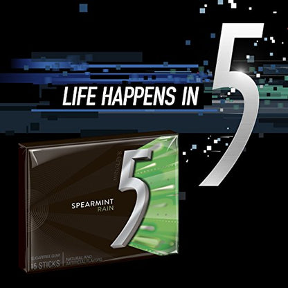 5 Gum Spearmint Rain Sugarfree Gum, Bulk 18 Packs - Freshness That Lasts!