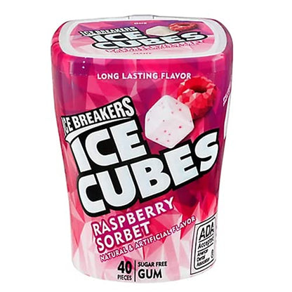 Ice Breakers Ice Cubes Raspberry Sorbet, 4 X 40 g - Raspberry sorbet gum cubes, 4 packs of 40g each.