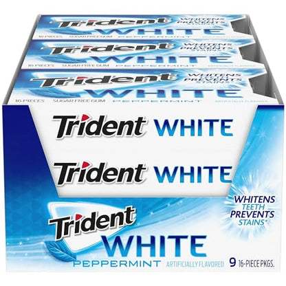 Trident White Peppermint Sugar Free Gum, 16 Count (Pack of 9) (Peppermint)