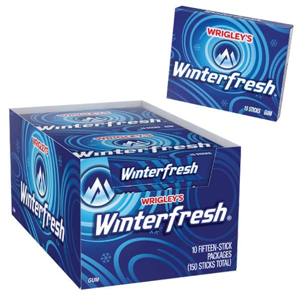 Wrigley's Winterfresh Fresh Breath Chewing Gum - 15 Sticks Each, Pack of 10 - Experience Ultra Cool Freshness!