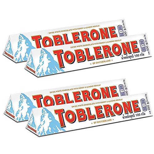 Toblerone Of Switzerland White Chocolate With Honey and Almond Nougat - 4 Pack, 4 X 100 g