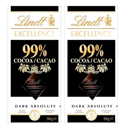 Lindt 99% Cocoa Dark Noir Absolut Chocolate, 1.65 oz ℮ 50g (Pack of 2)