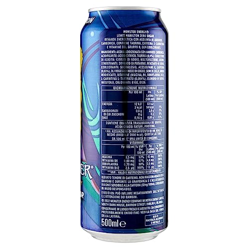 Monster Energy Lewis Hamilton Zero - Caffeinated Energy Drink With A Refreshing Peach-Nectarine Taste - Without Sugar And Without Calories - In Practical Disposable Cans 500Ml (Pack Of 12) - "Hamilton's Peach Power!"