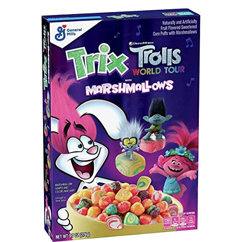 General Mills Trix Trolls Cereal with Marshmallows- 274gm - Delight in the fruity goodness and playful marshmallow shapes in Trix Trolls cereal