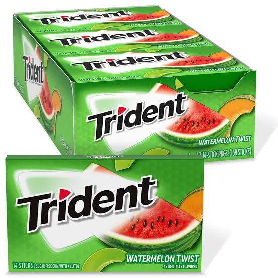 Trident Imported Sugar-Free Gum - Watermelon Flavor, 14 Count (Pack of 12) - Burst of Juicy Refreshment!