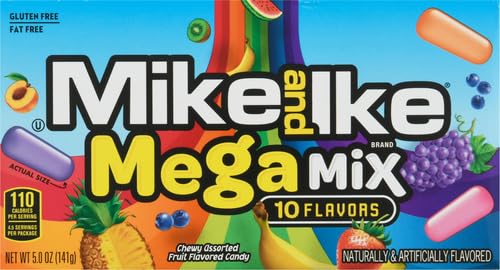 Mike & Ike Mega Mix 10 Flavours Chewy Assorted Candy Box, 141g - "10-Flavor Fun!"