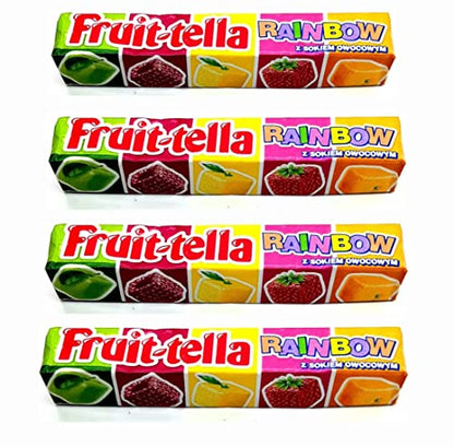 Fruit Tella Rainbow Chewy Candy with Fruit Juice 41g/1.44oz (Pack of 4) - Rainbow chewy candy with fruit juice! Enjoy the vibrant and juicy flavors in every chewy bite!